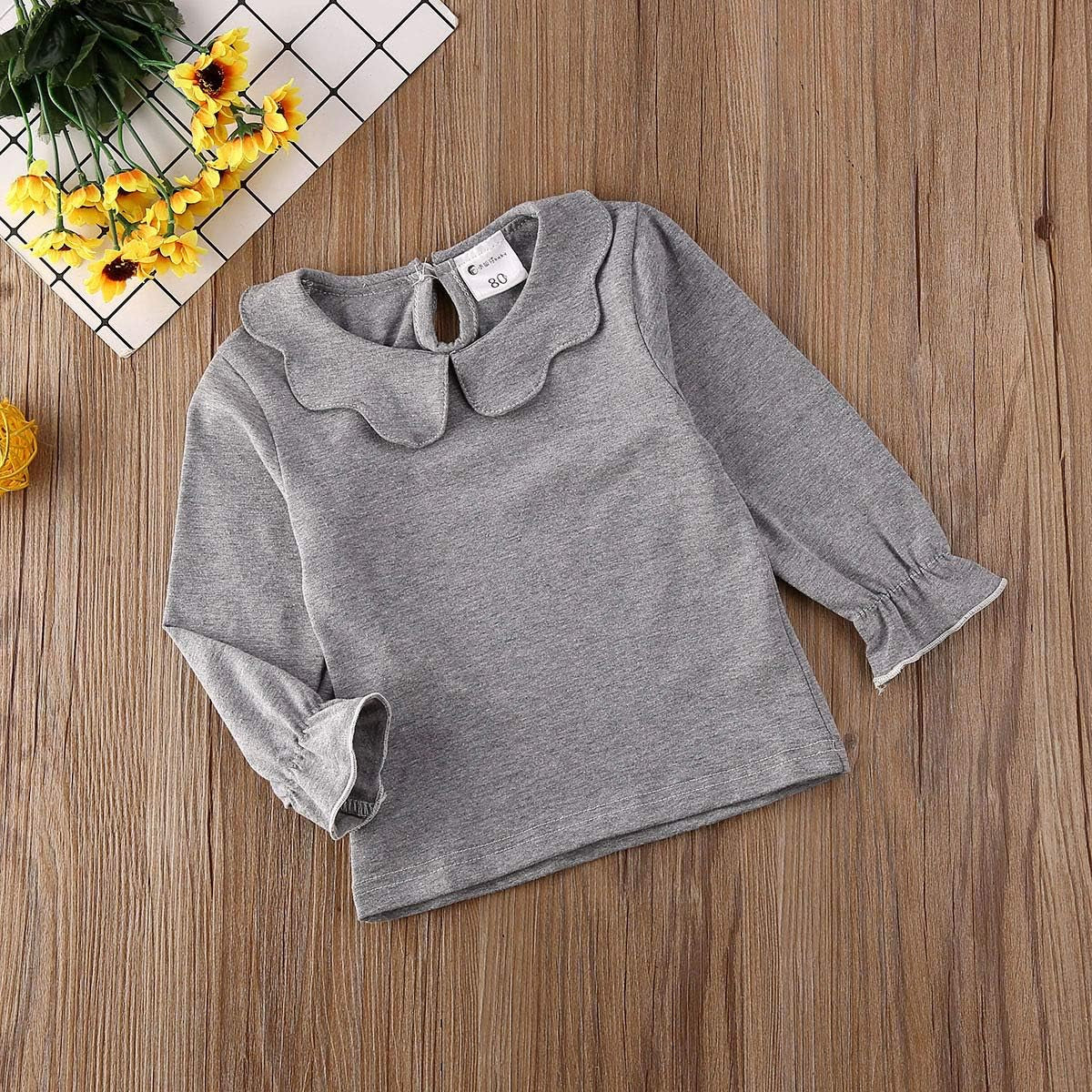 Toddler Baby Girl Basic Plain Ruffle Cuff Long Sleeve Cotton T Shirts Tee Tops