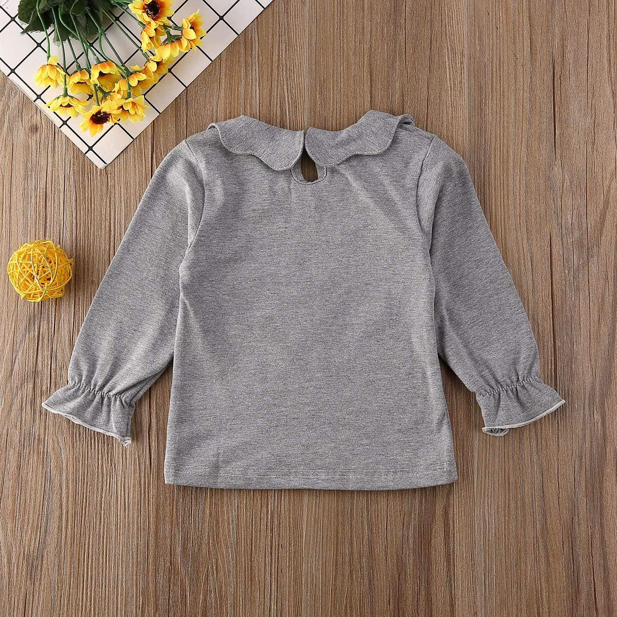 Toddler Baby Girl Basic Plain Ruffle Cuff Long Sleeve Cotton T Shirts Tee Tops