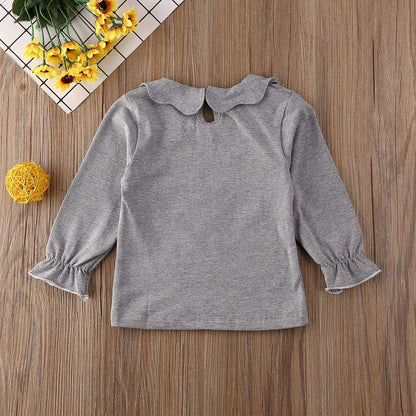 Toddler Baby Girl Basic Plain Ruffle Cuff Long Sleeve Cotton T Shirts Tee Tops