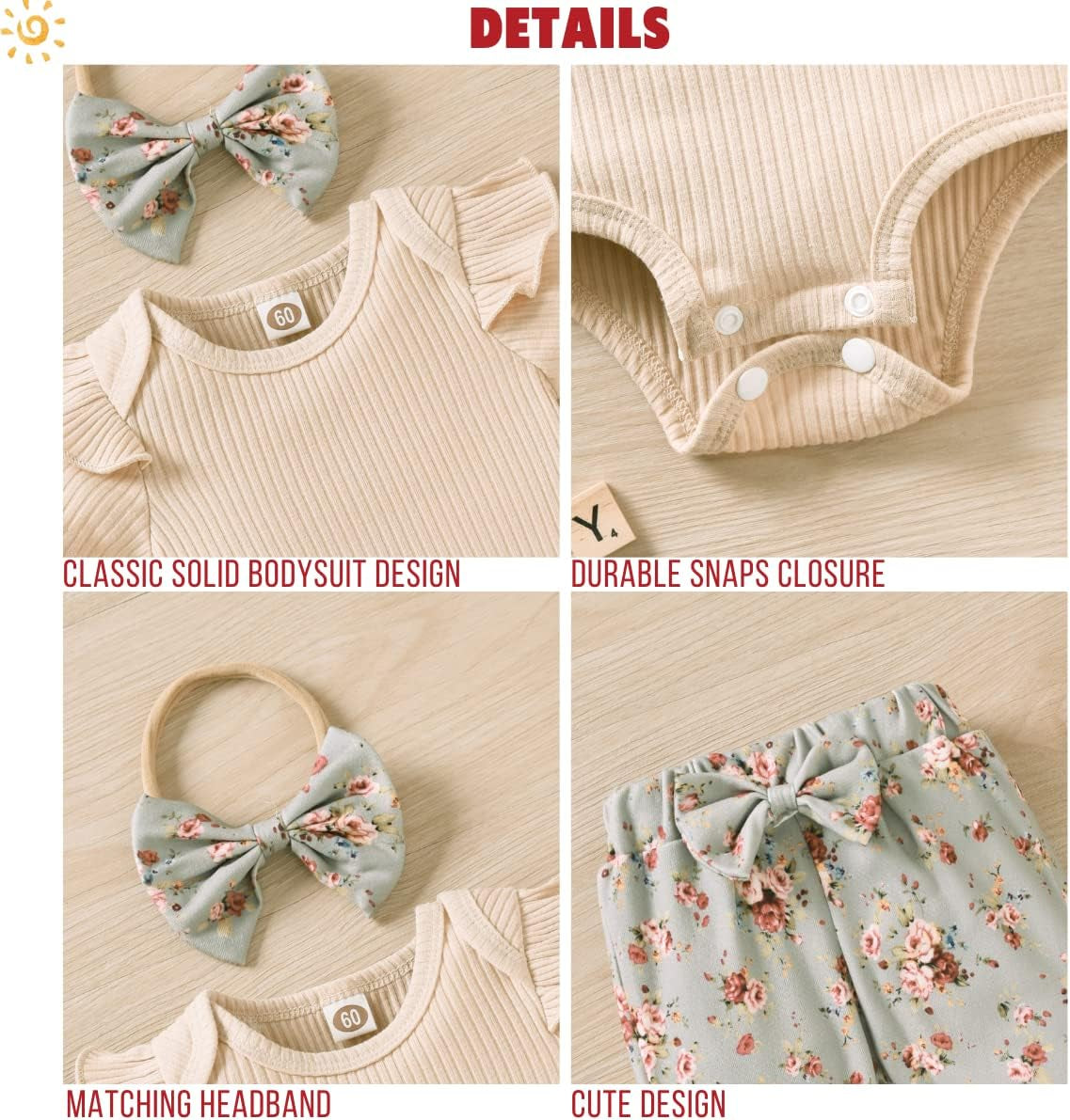 Baby Girls Ribbed Bodysuit Pants Outfits Spring Summer Clothes
