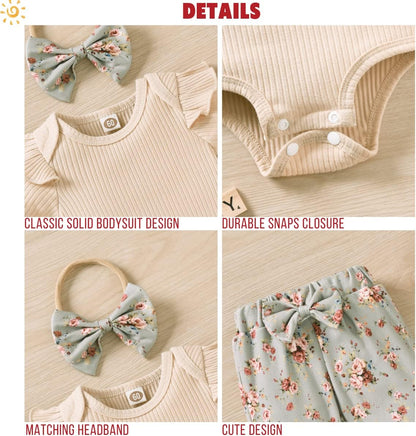 Baby Girls Ribbed Bodysuit Pants Outfits Spring Summer Clothes