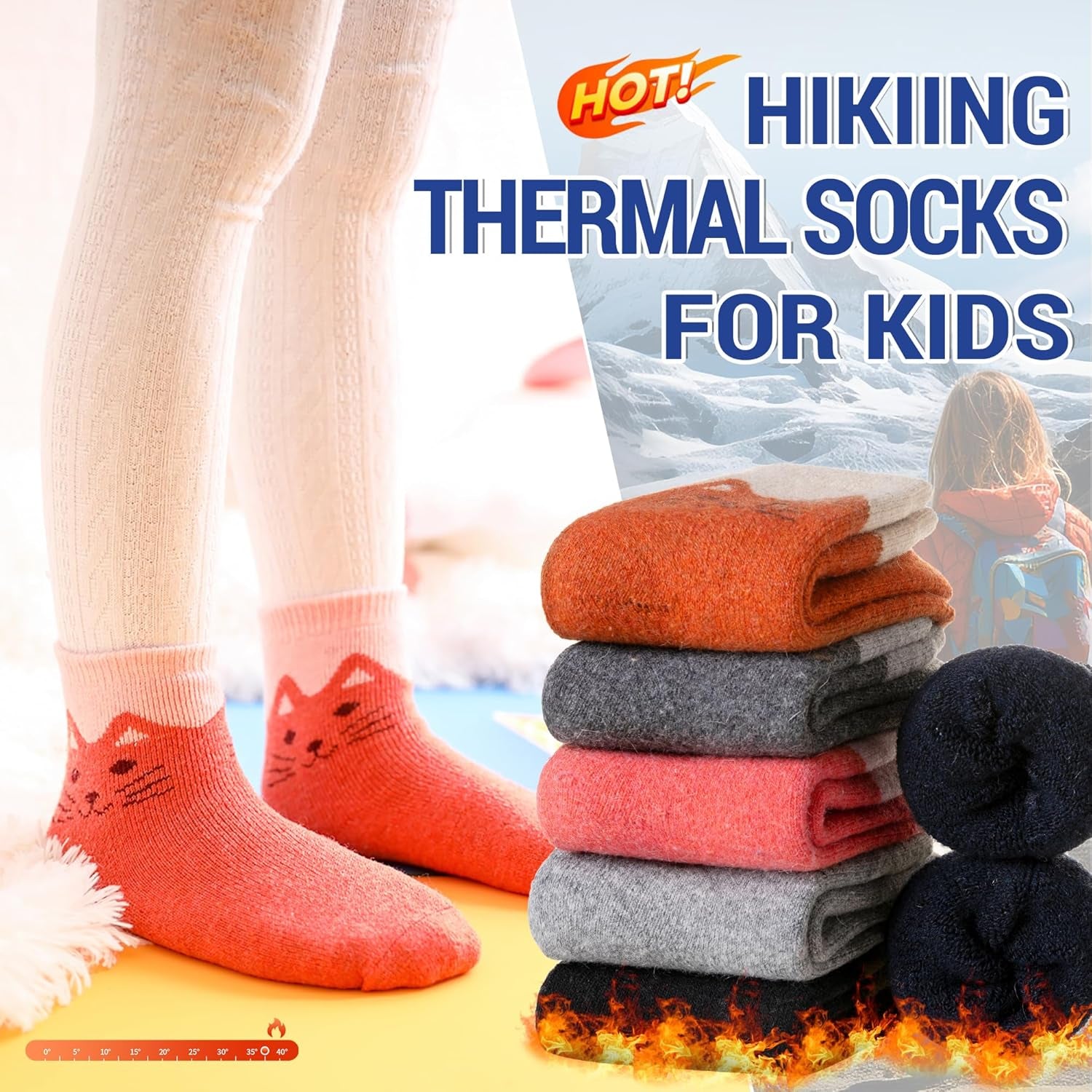6 Pairs Children'S Winter Warm Wool Socks Kids Toddlers Boys Girls Thermal Thick Boot Cozy Crew Socks