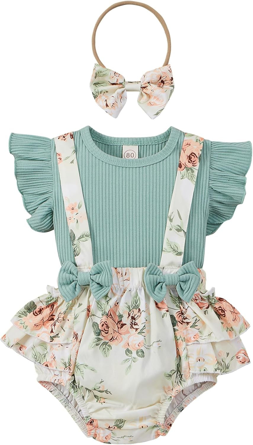 Newborn Baby Girl Clothes Romper Ruffle Short Sleeve Ribbed Tops Summer Infant Outfits Set