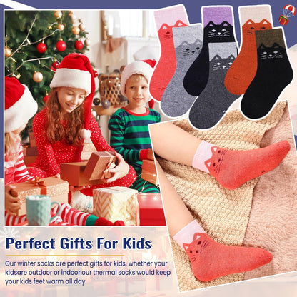 6 Pairs Children'S Winter Warm Wool Socks Kids Toddlers Boys Girls Thermal Thick Boot Cozy Crew Socks