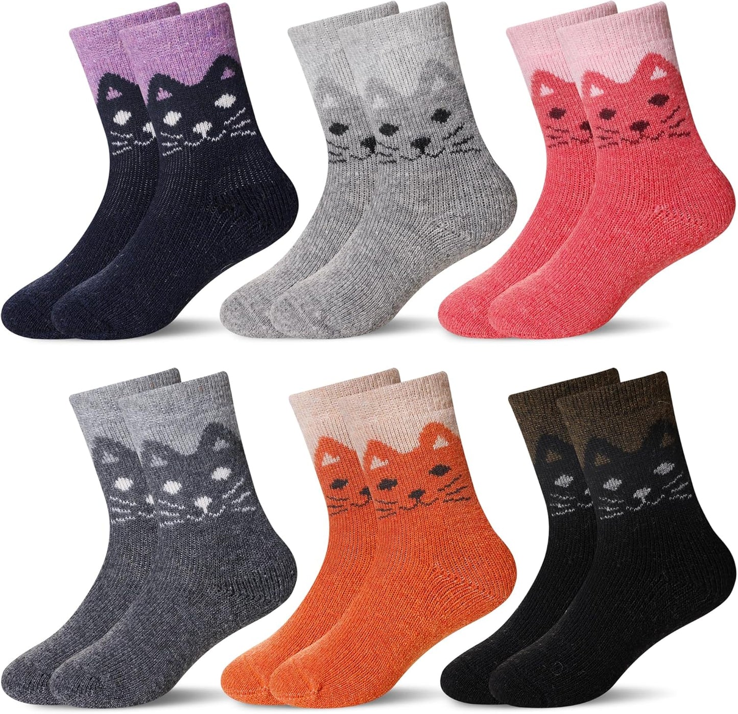 6 Pairs Children'S Winter Warm Wool Socks Kids Toddlers Boys Girls Thermal Thick Boot Cozy Crew Socks