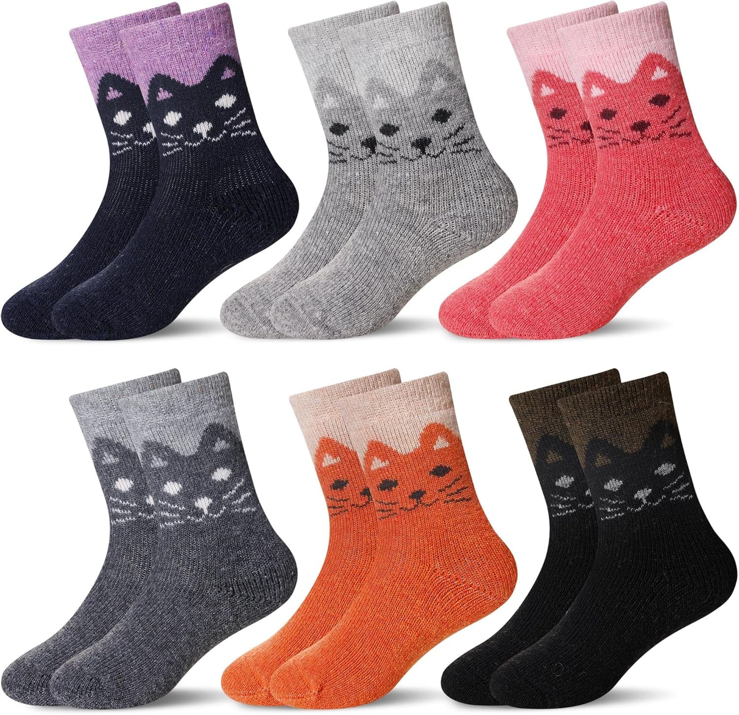 6 Pairs Children'S Winter Warm Wool Socks Kids Toddlers Boys Girls Thermal Thick Boot Cozy Crew Socks