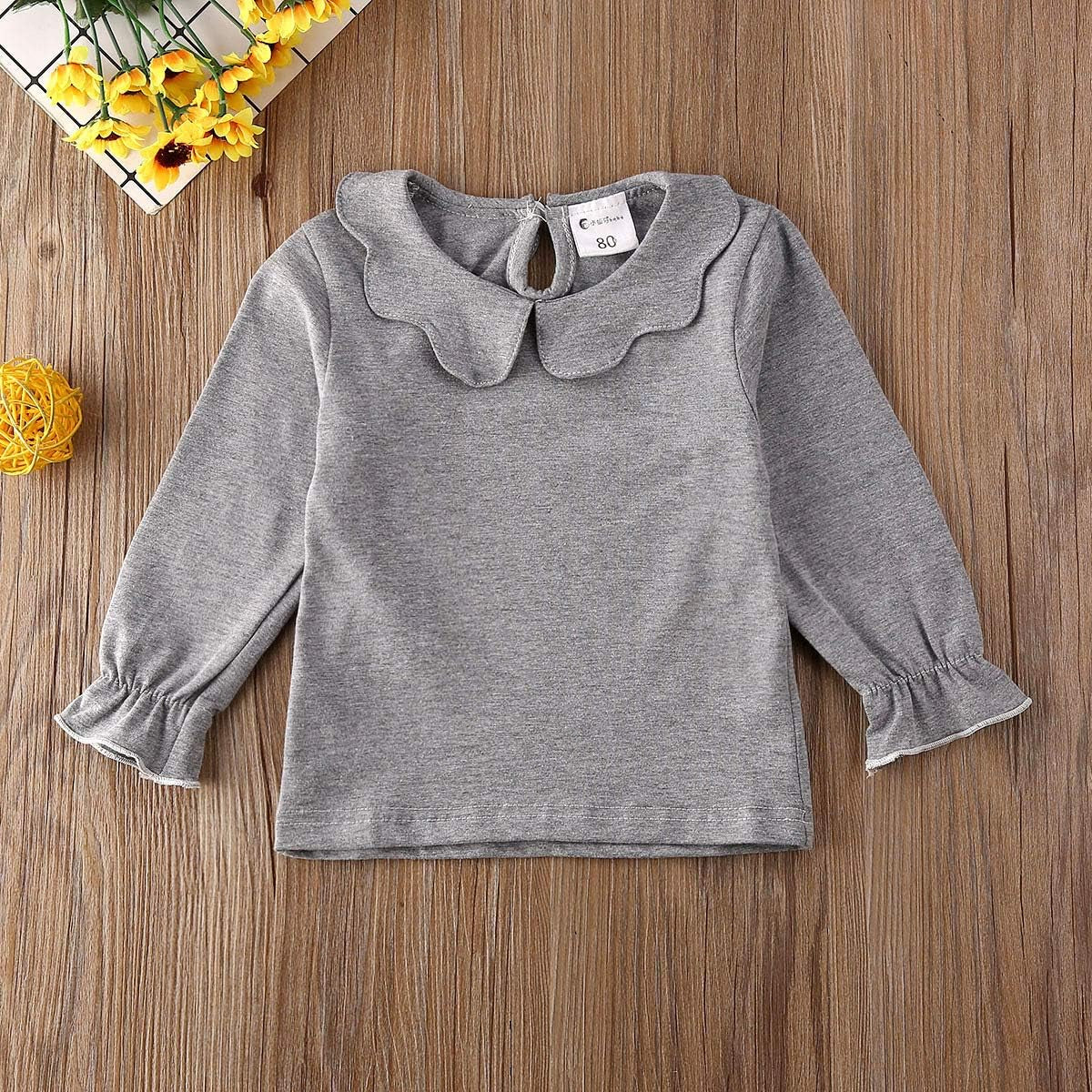Toddler Baby Girl Basic Plain Ruffle Cuff Long Sleeve Cotton T Shirts Tee Tops