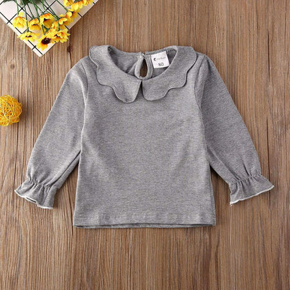 Toddler Baby Girl Basic Plain Ruffle Cuff Long Sleeve Cotton T Shirts Tee Tops