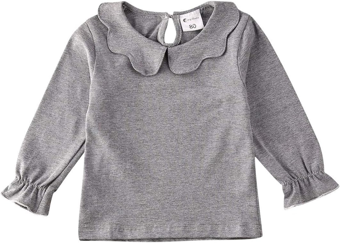 Toddler Baby Girl Basic Plain Ruffle Cuff Long Sleeve Cotton T Shirts Tee Tops