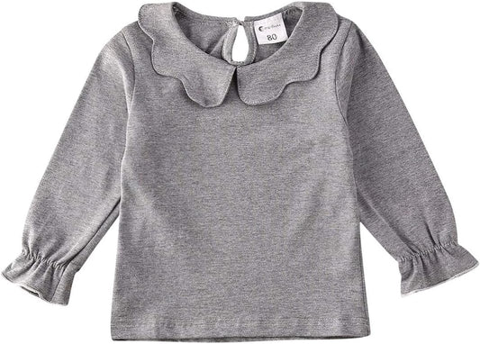 Toddler Baby Girl Basic Plain Ruffle Cuff Long Sleeve Cotton T Shirts Tee Tops